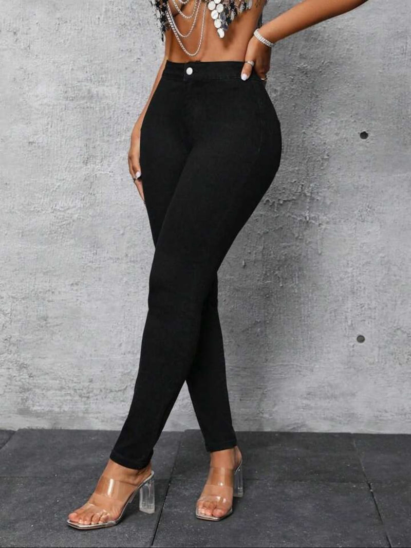 Women Black High-Rise Korean-Style Skinny Jeans