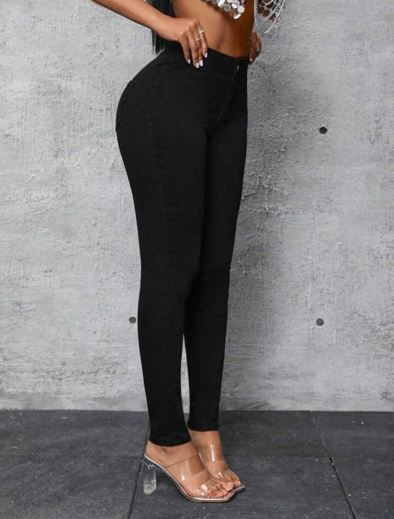 Women Black High-Rise Korean-Style Skinny Jeans