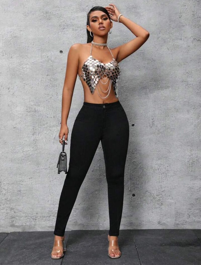 Women Black High-Rise Korean-Style Skinny Jeans