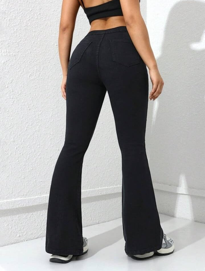 Women Black High-Rise Elegant Bootcut Denim