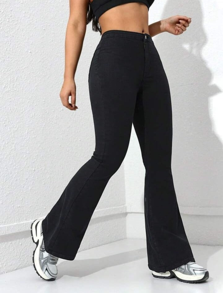 Women Black High-Rise Elegant Bootcut Denim