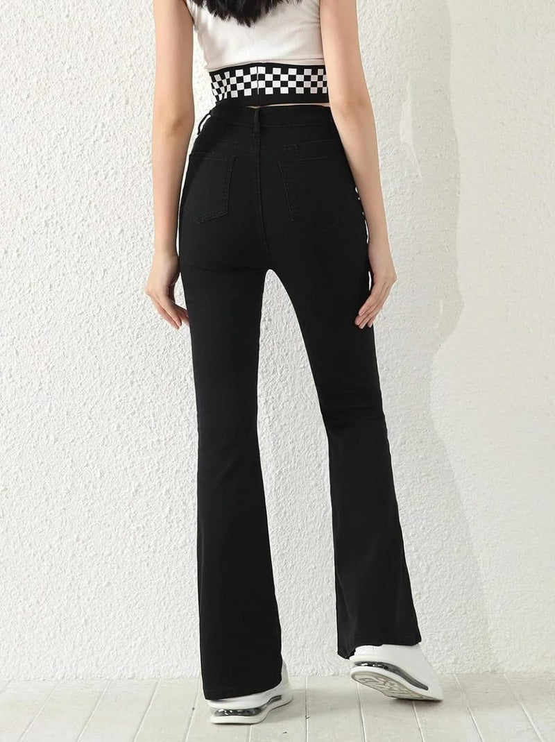 Women Black High-Rise Korean-Style Bootcut Denim