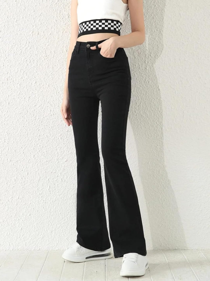 Women Black High-Rise Korean-Style Bootcut Denim