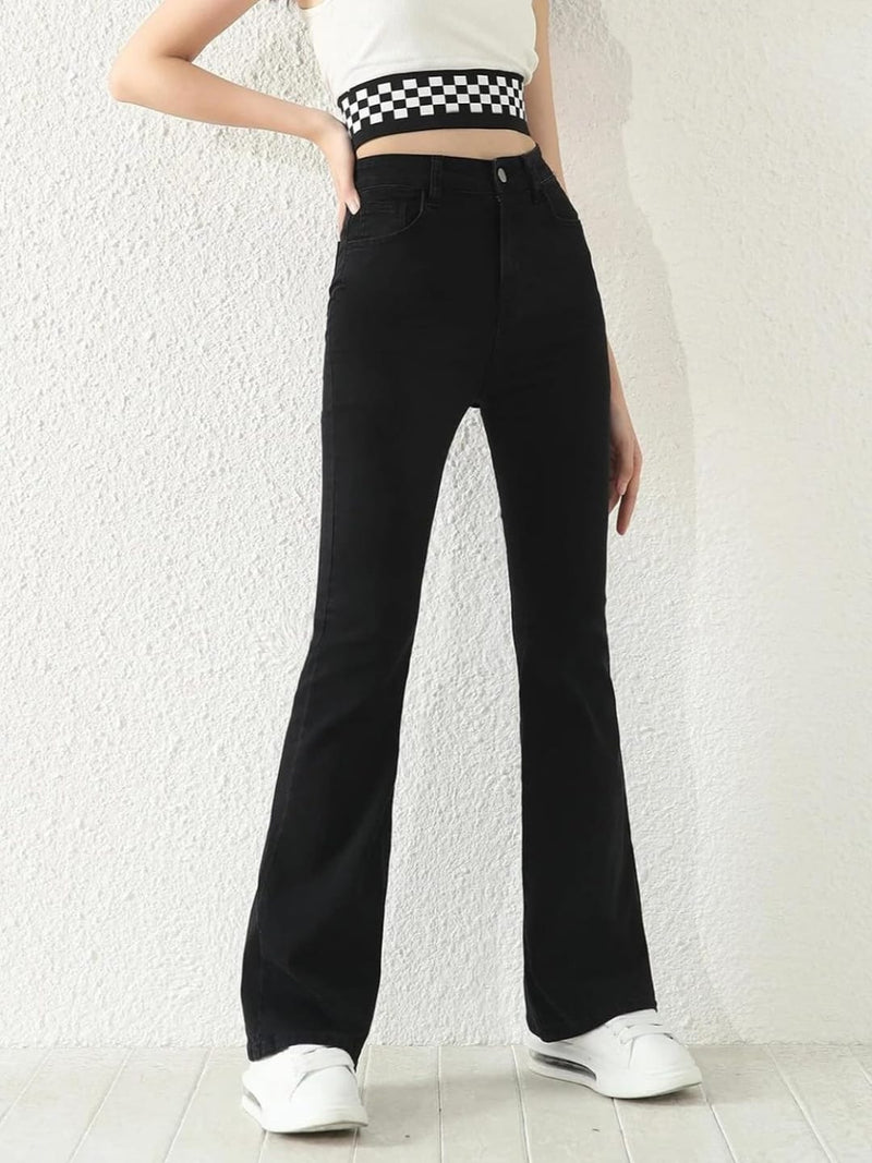 Women Black High-Rise Korean-Style Bootcut Denim