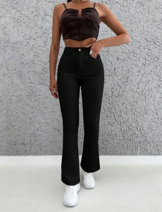 Women Black High-Rise Street-Flare Bootcut Denim