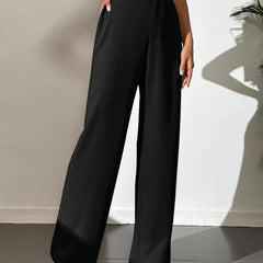 Women Black High-Rise Straight Fit Trousers