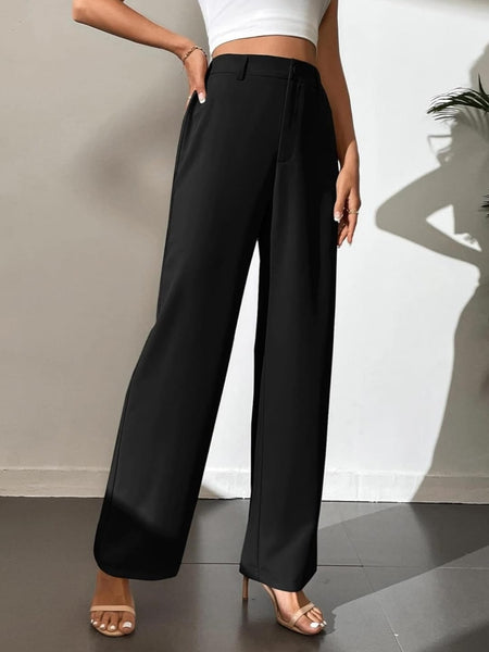 Women Black High-Rise Straight Fit Trousers