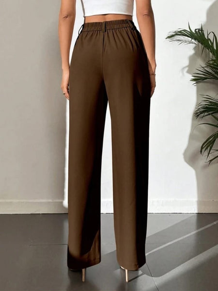 Brown High-Rise Straight-Fit Trousers