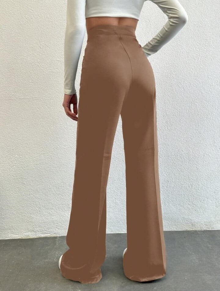 Brown High-Rise Straight-Fit Korean Pants