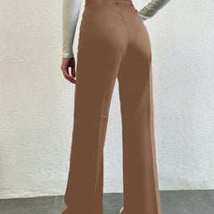 Brown High-Rise Straight-Fit Korean Pants