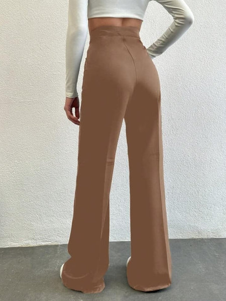 Brown High-Rise Straight-Fit Korean Pants