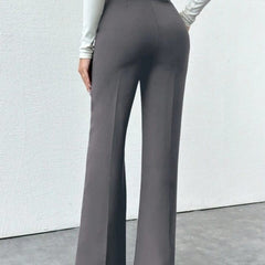 Dark Grey High-Rise Straight-Fit Korean Pants