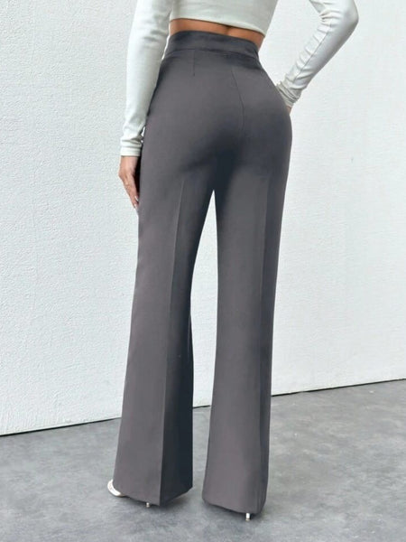 Dark Grey High-Rise Straight-Fit Korean Pants