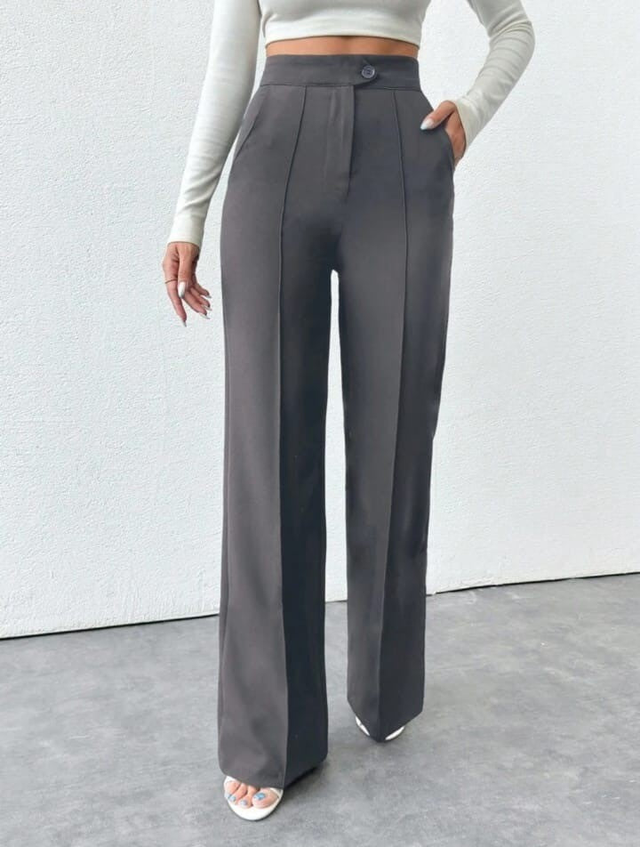 Dark Grey High-Rise Straight-Fit Korean Pants