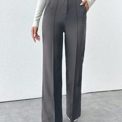Dark Grey High-Rise Straight-Fit Korean Pants