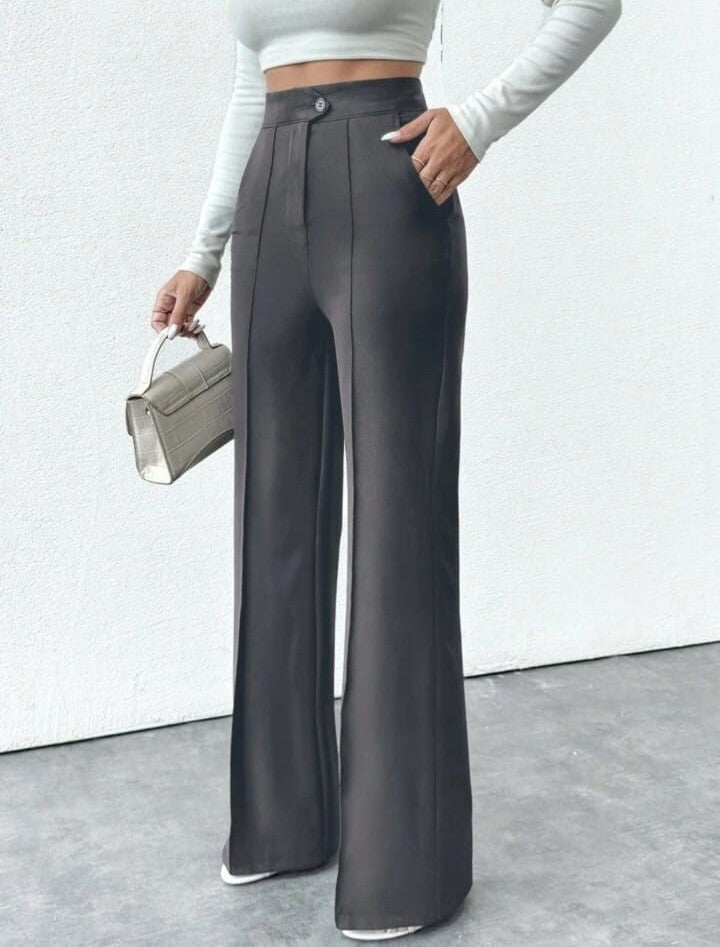 Dark Grey High-Rise Straight-Fit Korean Pants