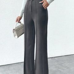 Dark Grey High-Rise Straight-Fit Korean Pants