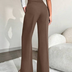 Women Brown High-rise Straight Fit Korean Pants