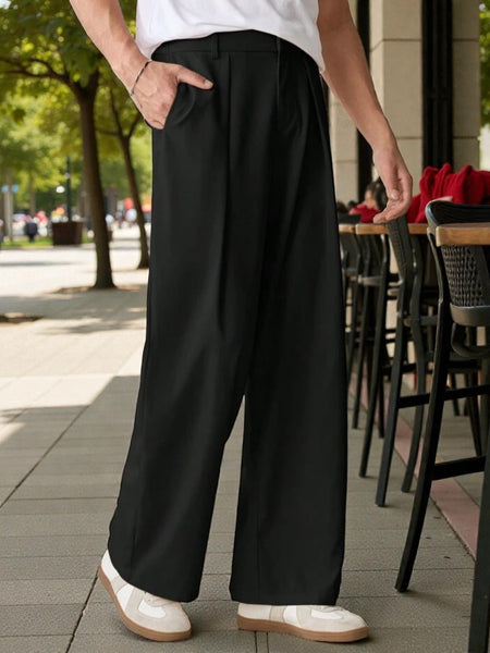 Men Black Mid-Rise Straight Fit Korean Trousers