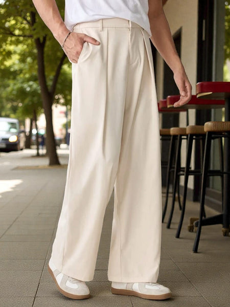 Men Light beige Mid-Rise Straight Fit Korean Trousers