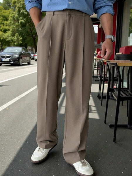 Men Brown Mid-Rise Straight Fit Korean Trousers