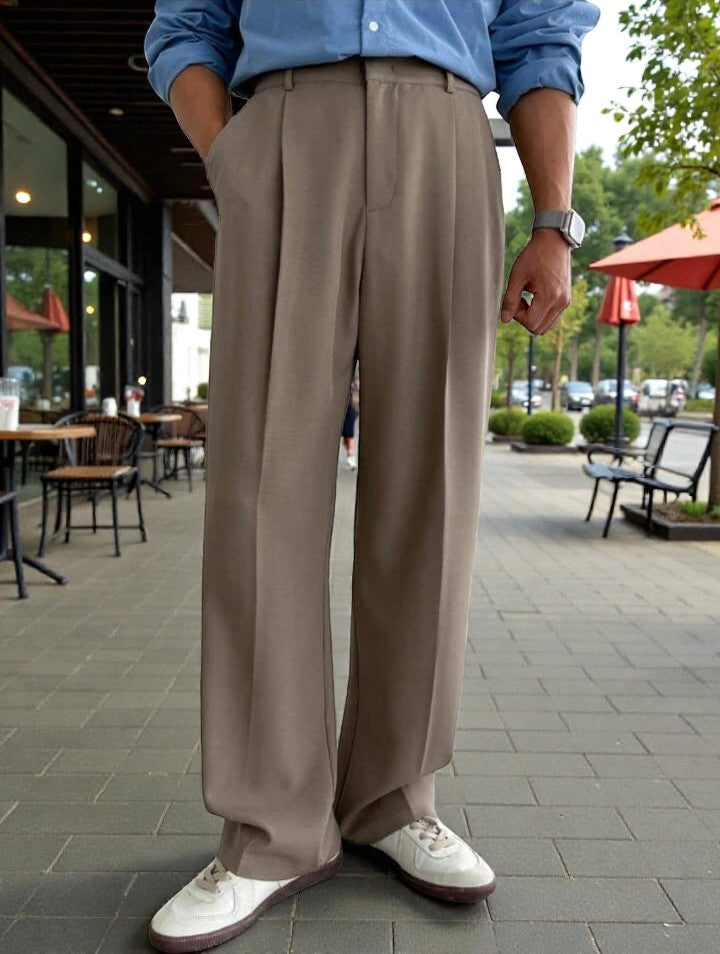 Men Mid-Rise Straight Fit Korean Trousers