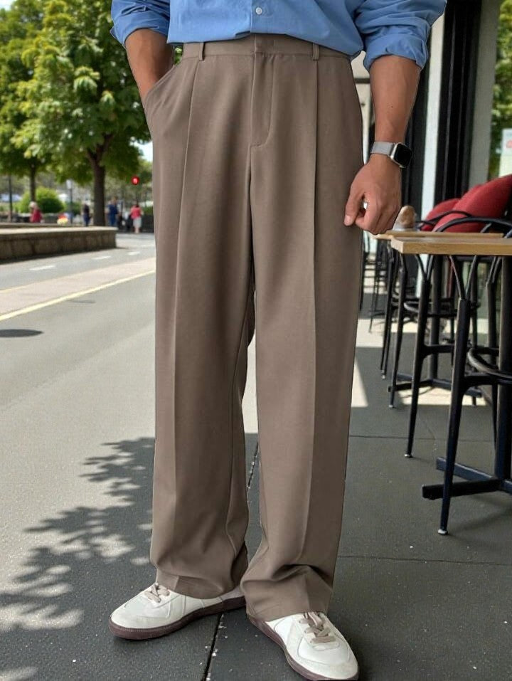 Men Mid-Rise Straight Fit Korean Trousers