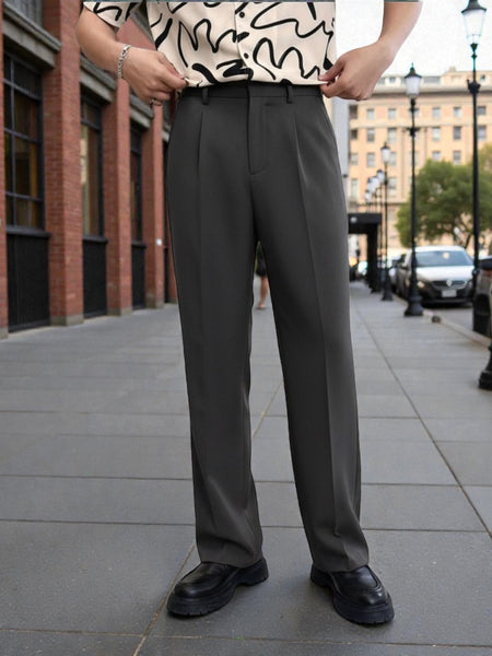 Men Dark grey Mid-Rise Straight Fit Korean Trousers