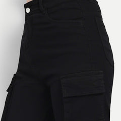 Women Black High-Rise Classic Denim Cargo