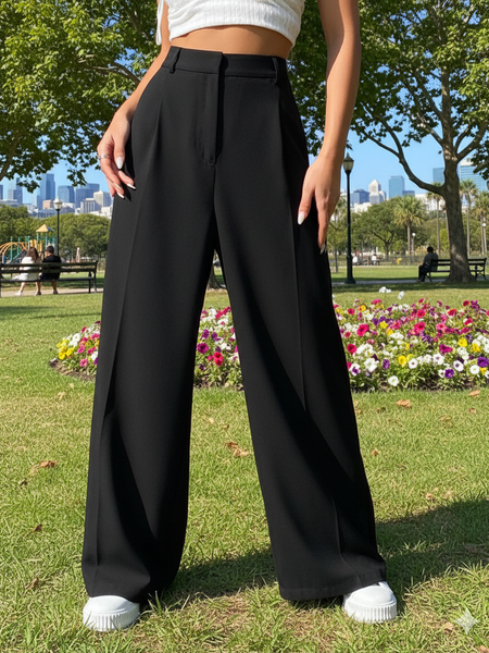 Women Black High-rise Loose Fit Korean Pants
