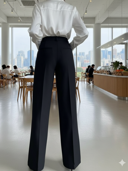 Women Black High-rise Straight Fit Korean Pants