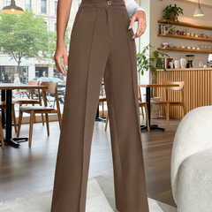 Women Brown High-rise Straight Fit Korean Pants