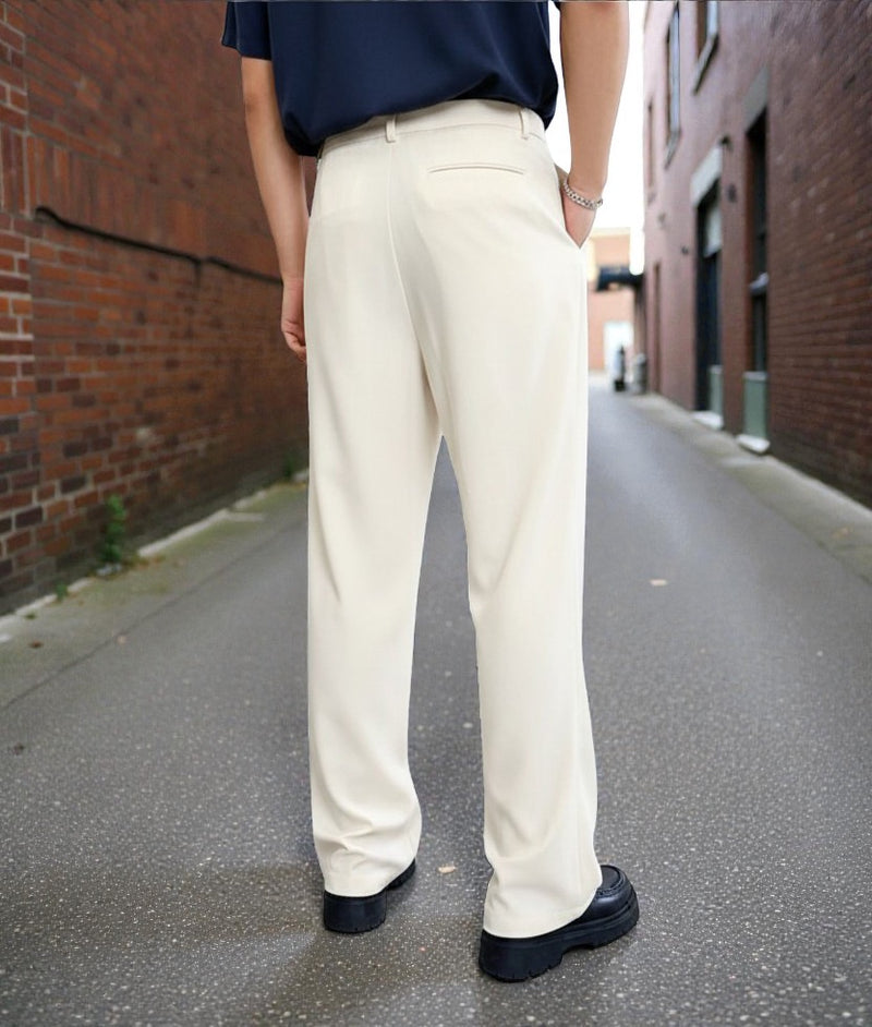 Men White Mid-Rise Straight Fit Korean Trousers