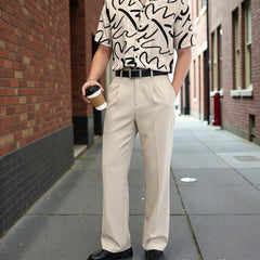 Men Mid-Rise Straight Fit Korean Trousers