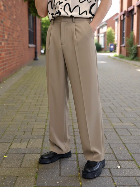 Men Dark beige Mid-Rise Straight Fit Korean Trousers