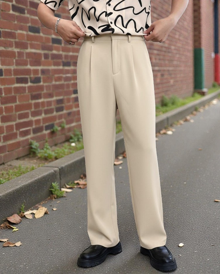 Men Mid-Rise Straight Fit Korean Trousers