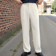Men White Mid-Rise Straight Fit Korean Trousers
