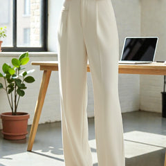Women Off White High-rise Straight Fit Korean Trousers