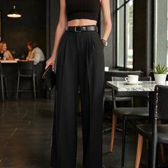 Women Black High-rise Straight Fit Korean Trousers