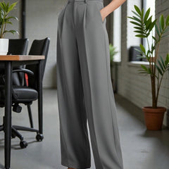 Women Off White High-rise Straight Fit Korean Trousers