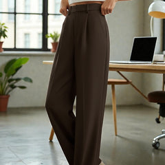 Women Off White High-rise Straight Fit Korean Trousers