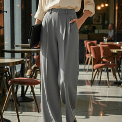 Women Light grey High-rise Straight Fit Korean Trousers