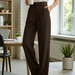 Women Off White High-rise Straight Fit Korean Trousers