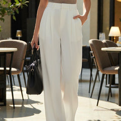Women Off White High-rise Straight Fit Korean Trousers
