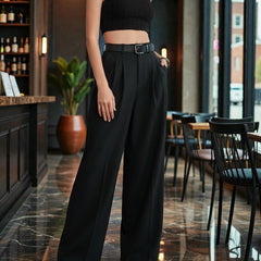 Women Black High-rise Straight Fit Korean Trousers