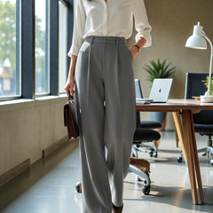 Women Off White High-rise Straight Fit Korean Trousers