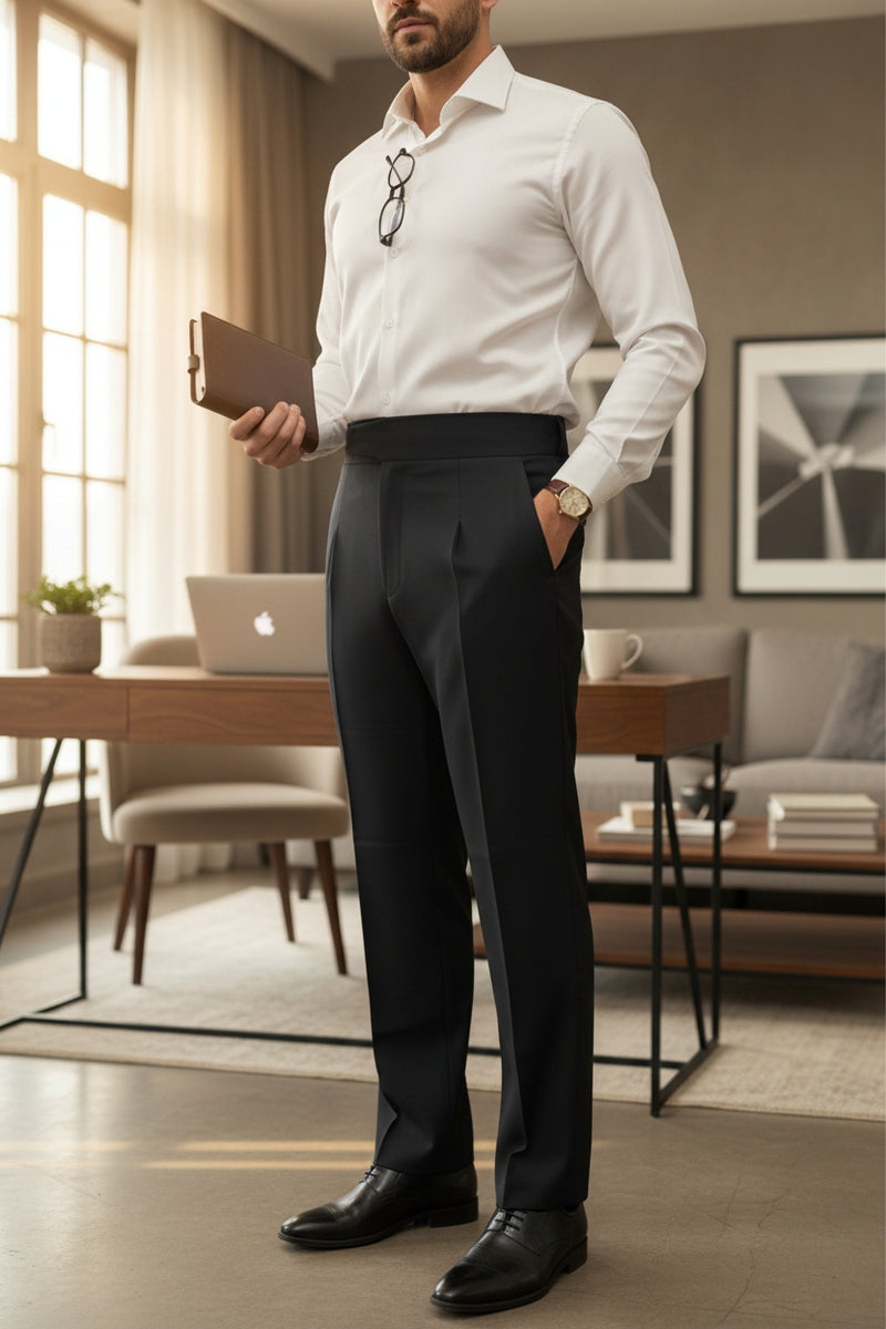 Men Black Mid-Rise Slim Fit Gurkha Pants