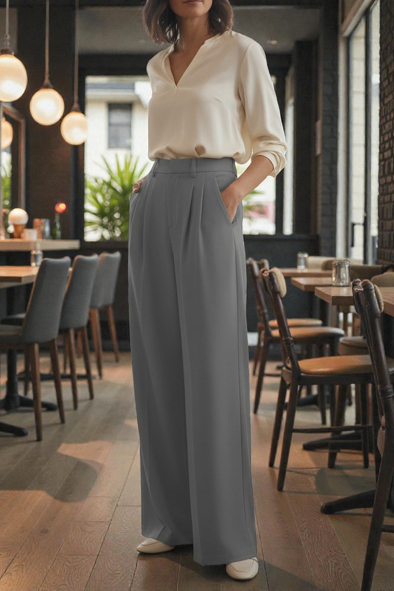 Women Light grey High-rise Straight Fit Korean Trousers