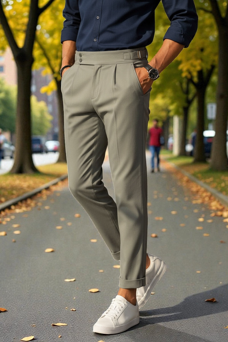 Men Light grey Mid-Rise Slim Fit Gurkha Italian Pants