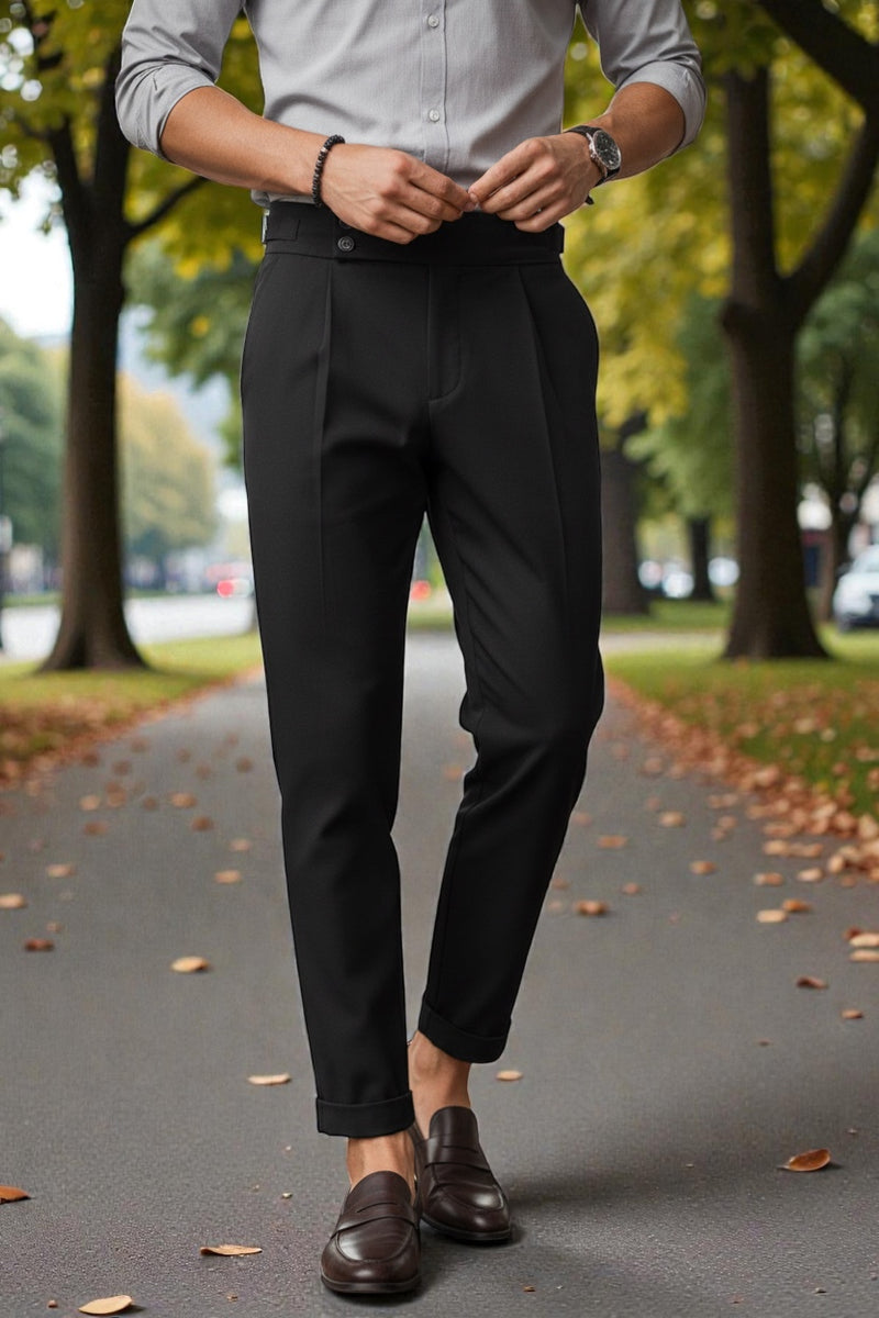 Men Black Mid-Rise Slim Fit Gurkha Italian Pants